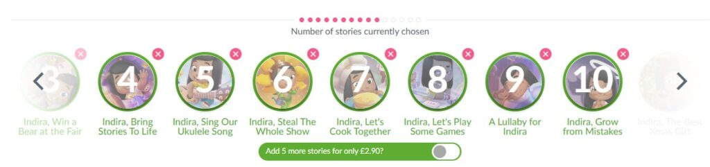 The story selection bar for a Hooray Heroes personalised book for Grandparents.