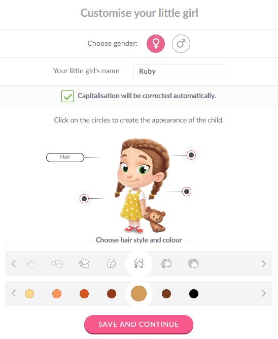 The personalization options for children in Hooray Heroes personalized books.